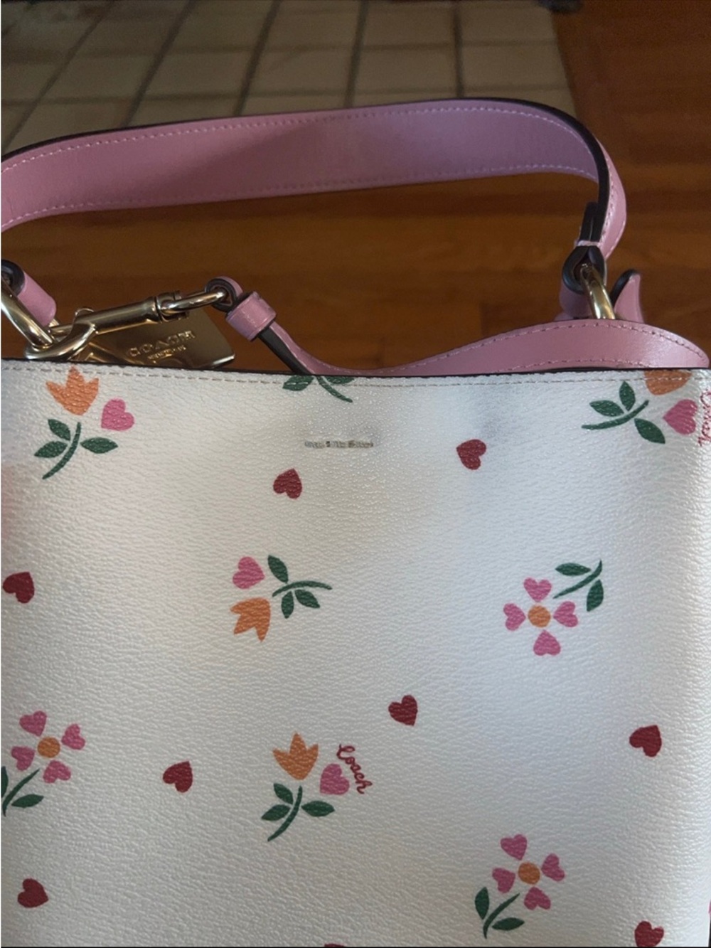 COACH C7976 Small Town Bucket Bag with Heart Petal Print Chalk coach purse - Picture 10 of 11